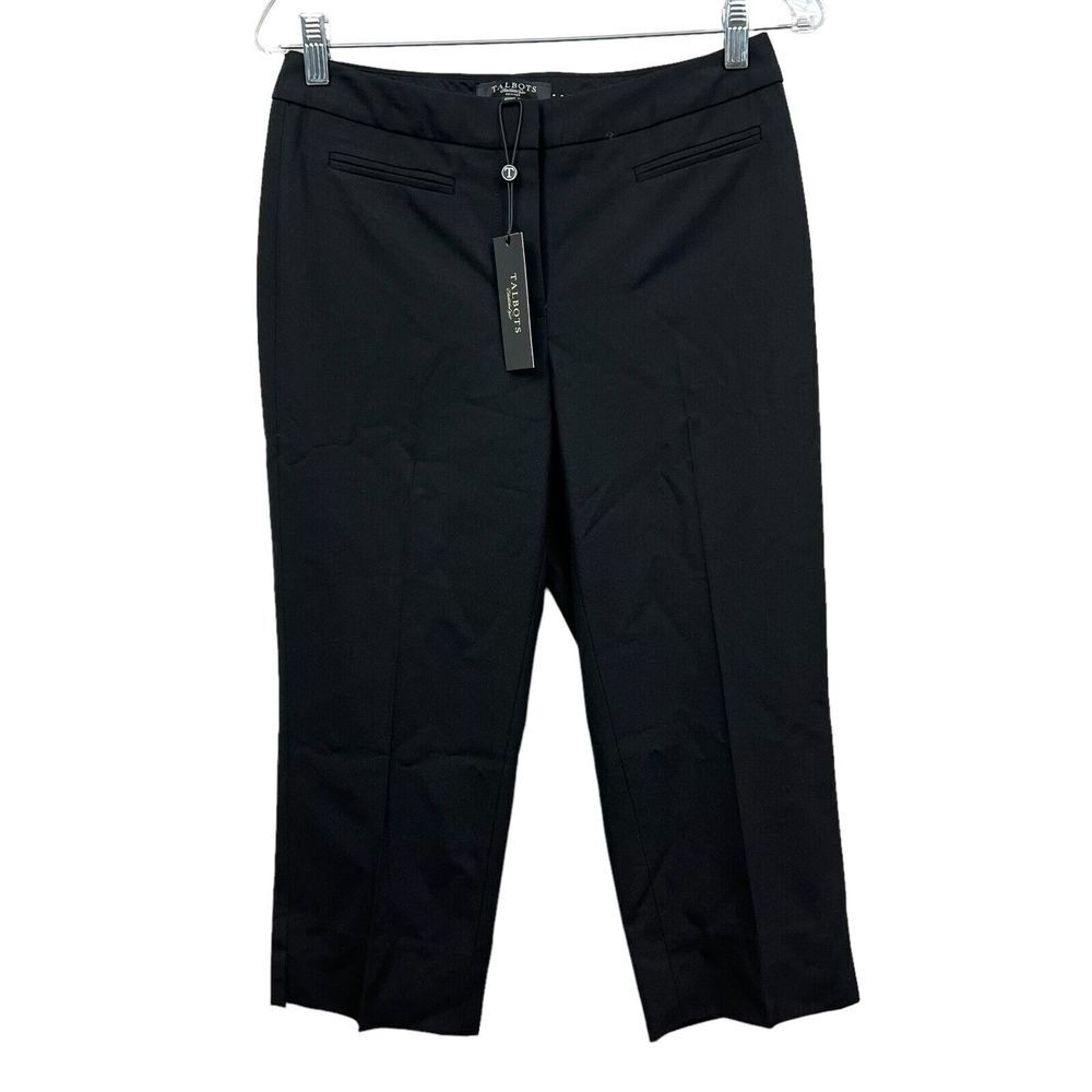 Talbots Petites Womens Trouser Pants Heritage Flat Front Mid Rise Black Sz 4P*